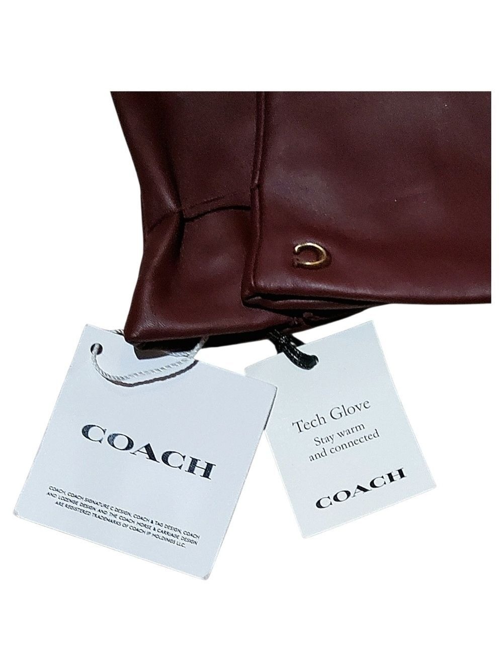 NEW COACH LEATHER TECH GLOVES SCULPTED SIGNATURE BURGUNDY WINE SIZE 8 - Picture 3 of 5